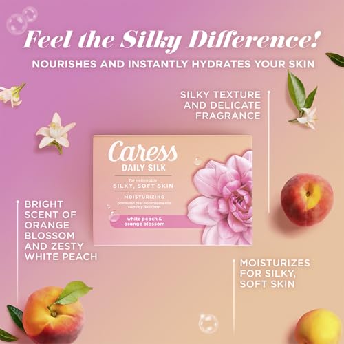 Caress Body Wash 2-Pack + Bar Soap, Daily Silk Bundle ??Bath & Shower Essentials for Silky Soft Skin, White Peach & Orange Blossom