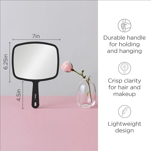 Diane Professional Quality Hand Mirror ? Hand Held Mirror with Handle, Single Sided Vanity Makeup Mirror for Women, Men, Salon, Barber, Shaving, and Travel, Medium 7.5" x 10.75" In Black