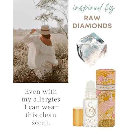 The Sage Lifestyle Diamond Roll On Perfume Oil, White Lily, Soft Musk, White Amber, Subtle for Women, Alcohol-Free Luxury Long Lasting Skin Scent Vegan & Cruelty Free Made in USA 1/8 oz Travel Perfume