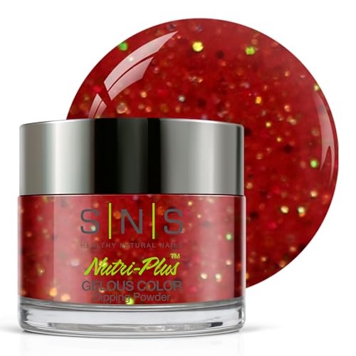 SNS Nail Dip Powder, Gelous Color Dipping Powder - Negril (Red, Glitter) - Long-Lasting Dip Nail Color Lasts 14 Days - Low-Odor & No UV Lamp Required - 1oz