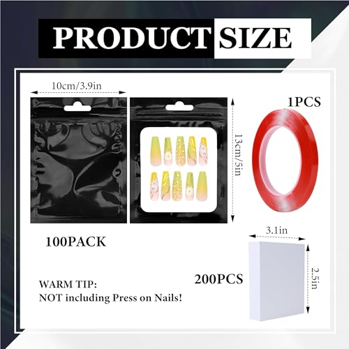 100PCS Holographic Press on Nail Packaging Bags with Cardboard
