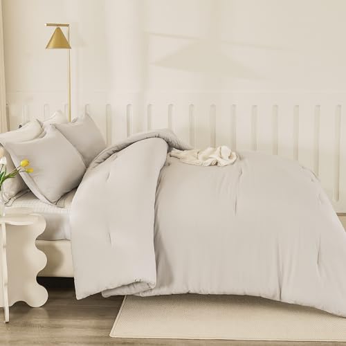 Litanika Linen Grey Comforter Set Twin/Twin XL Size, 2 Pieces Lightweight Solid Bedding Comforter Set, All Season Fluffy Bed Set (66x90In Comforter & 1 Pillowcase)