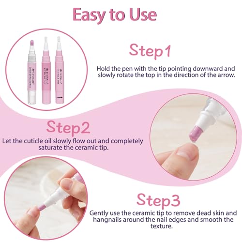 Econail Ceramic Cuticle Remover Pen & Hydrating Cuticle Oil Set, 3 Pack