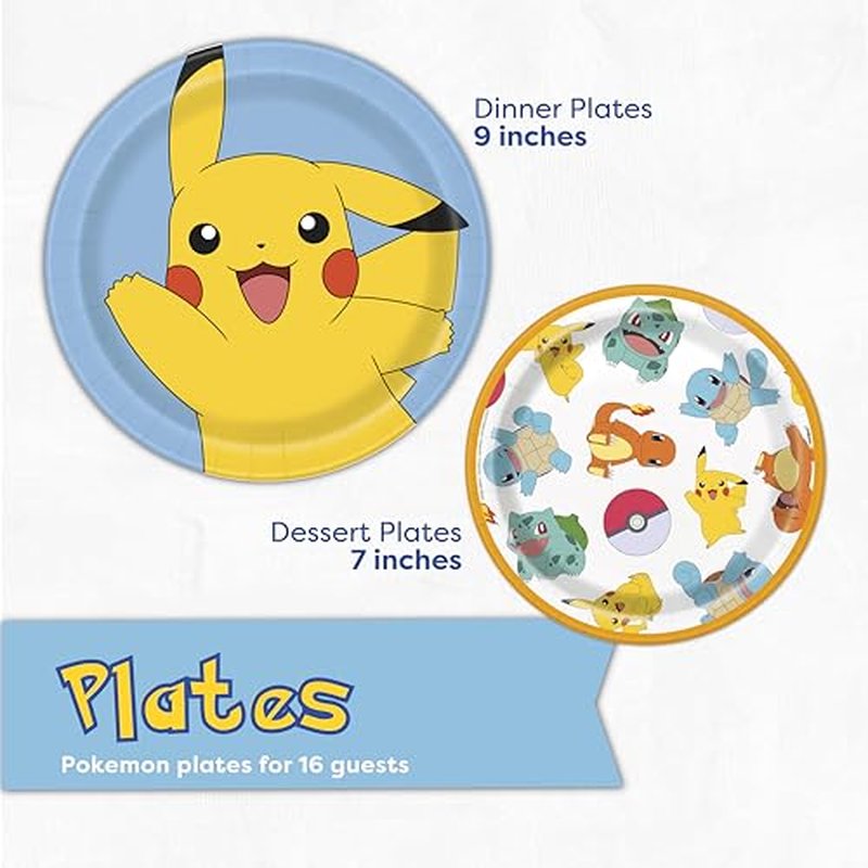 Pokemon Party Plates & Napkins Set for 16 Guests