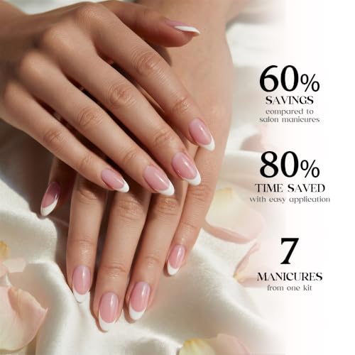 Beetles French Tip Press On Nails - Short Almond Pink Fake Nails (224 Pcs)