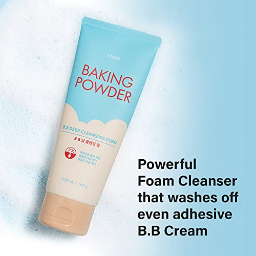 ETUDE Baking Powder B.B Deep Cleansing Foam, 5.4 fl.oz.(160ml) (21AD) | Perfect Cleansing and Peeling, Removes Pore Waste and Dead Skin Cells