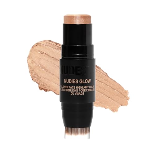 Nudestix Nudies Glow Highlighter Stick ? Multi-Use Cream Highlighter for Cheeks, Eyes & Body with Built-In Brush | Dewy, Radiant Finish | Clean, Vegan & Travel-Friendly Makeup