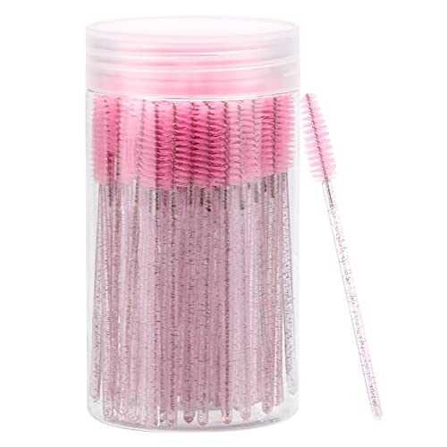 Pink Disposable Mascara Wands 100 Pcs with Reusable Container – Eyelash Extension & Makeup Brush