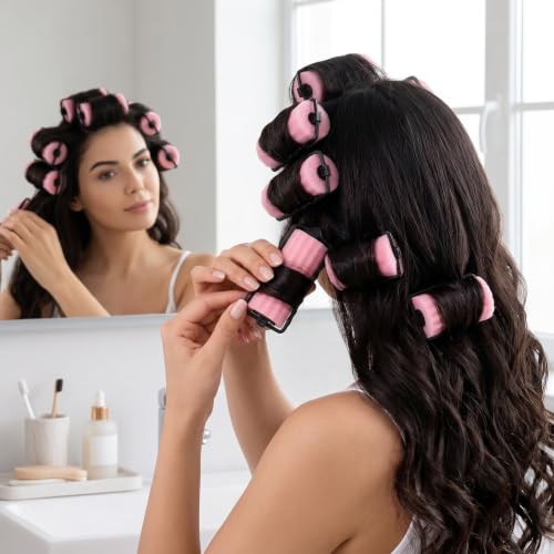 FOMIYES Foam Hair Rollers 6-Pack for Overnight Curls, Large 4cm Diameter, Gentle Styling for Fine Hair