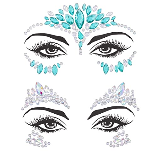 Rhinestone Face Gems Mermaid Face Jewels Rave Party Crystal Body Eyes Jewel Temporary Halloween Face Stickers for Women and Girls 2PCS