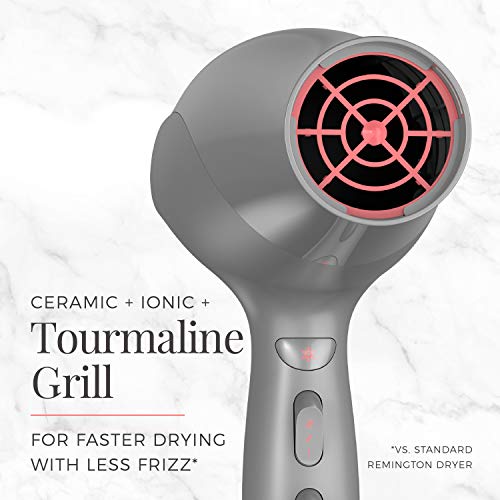 Remington Damage Protection Hair Dryer with Ceramic Ionic Tourmaline Technology, Grey, Diffuser and Concentrator, 3 Piece Set