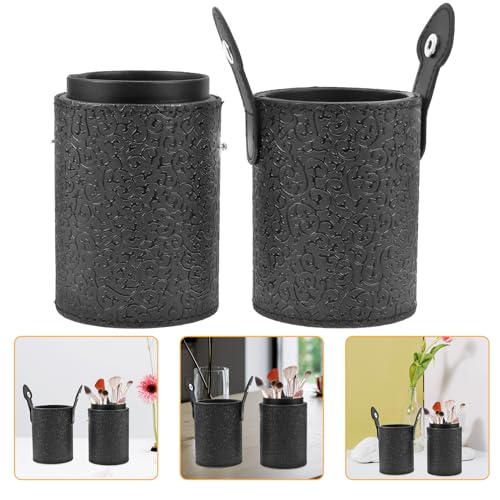 Lurrose Makeup Brush Cup Holder with Lid Portable Cosmetic Tool Storage Canister 7.08X2.55X7.08In for Home and Travel Anti-Slip Elegant Design