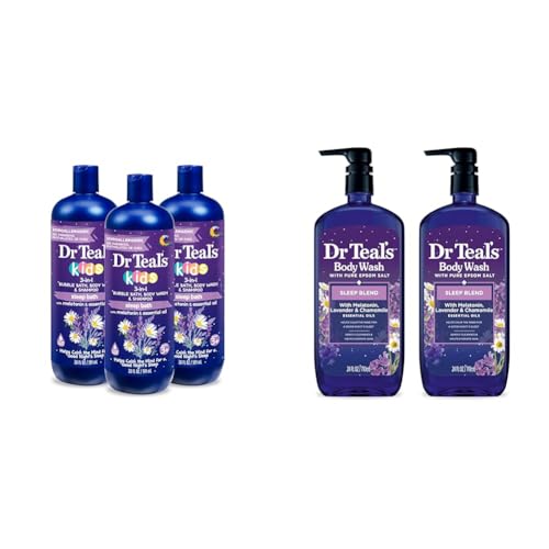 Dr Teal's Kids Sleep Bath & Body Wash Bundle with Melatonin & Essential Oils (3-Pack 20 fl oz & 2-Pack 24 fl oz)