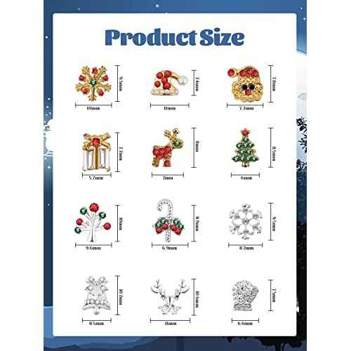 60PCS Christmas Nails Charms, Lorvain 3D Xmas Alloy Charms for Nails Snowflake Christmas Tree Nail Rhinestones Elk Santa Metal Nail Art Diamond Gems for Christmas Nail Art Decoration