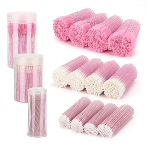 1500 PCS Eyelash Extension Supplies Kit, 500 Spoolies Mascara Wands 500 Lip Brushes 500 Micro Swabs Pink, Disposable Eyelash Brushes Makeup Applicator Tool with 3 Reusable Containers