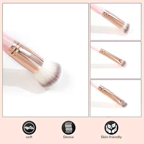 START MAKERS Makeup Brushes Dual Ended, 2Pcs Foundation Contour Concealer Brush Set for Blending Buffing Highlighting Setting, Professional Women Liquid Cream Powder Make up Brushes Set, Pink