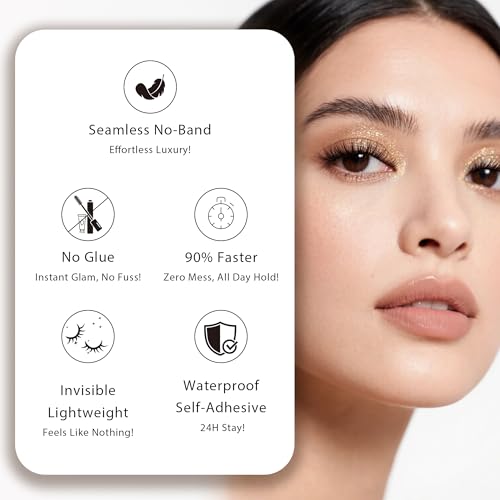 POP PRESS 10-16mm Self-Adhesive Lash Clusters Kit, Wispy Airy Volume, Thin Invisible Band, 1-Minute Pre-Glued Press-On, Includes Tweezers, All-Day No-Fall, Naked Makeup Look