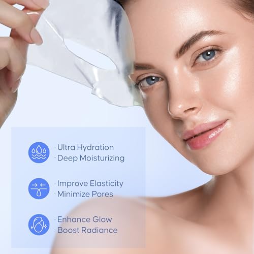 Bio-Collagen Real Deep Mask: Overnight Hydrating, Pore Minimizing, Glowing - Hydrogel With Hyaluronic Acid & Cica - Ultra Low Molecule - Women & Men - 5 Pcs
