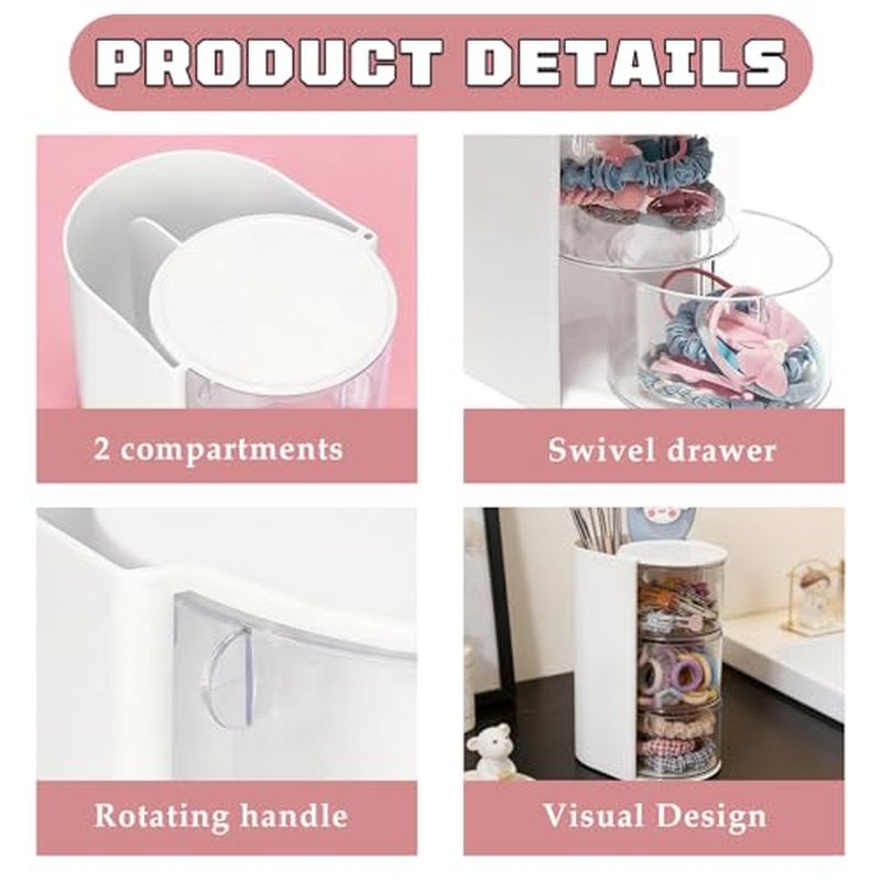 3-Layer Rotating Hair Accessories Organizer - White & Pink