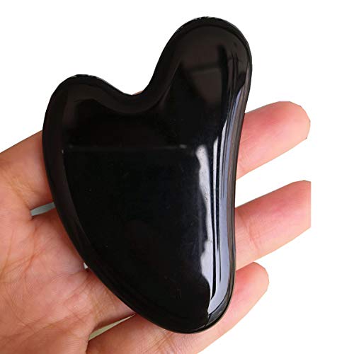 Gua Sha Crystal Jade Stone Board for Skincare, Scraping Face Back Massage Relax Therapy Trigger Point Treatment(Black Obsidian)