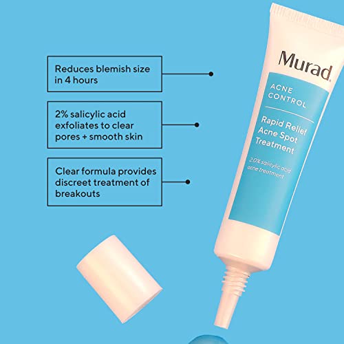 Murad Rapid Relief Acne Spot Treatment – Acne Control Max Strength 2% Salicylic Acid Invisible Gel Spot Solution for Fast Acne Relief - Reduces Blemish Size and Redness Within 4 Hours, 0.5 Oz