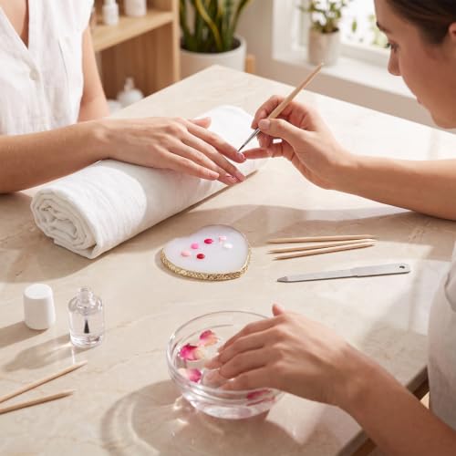 Nail Art Palette Set 2Pcs Heart White Resin Gold Edge