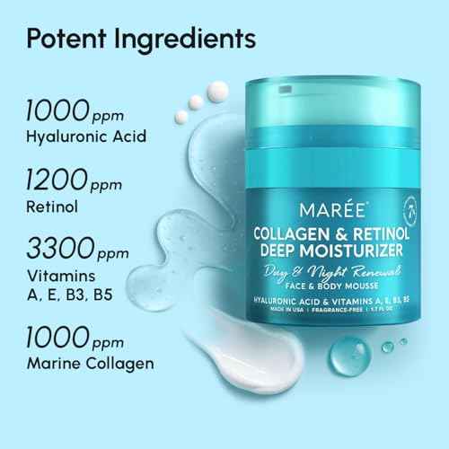 MAREE Face Moisturizer Retinol Cream for Face - Wrinkle Cream for Women - Anti Aging Face Cream - Facial Moisturizer with Collagen - Crema Hidratante Para la Cara for Skin Tightening