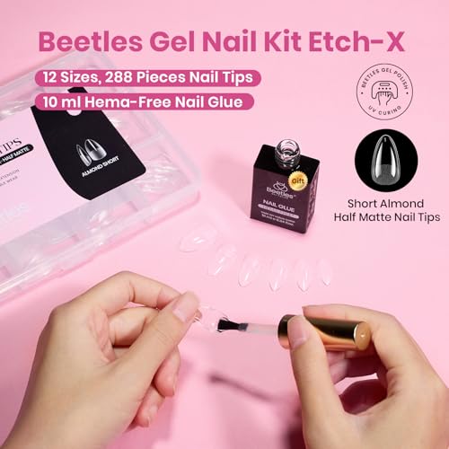 Beetles B-Almond Short Nail Tips 288pcs Set with Nail Glue – No Filing Needed