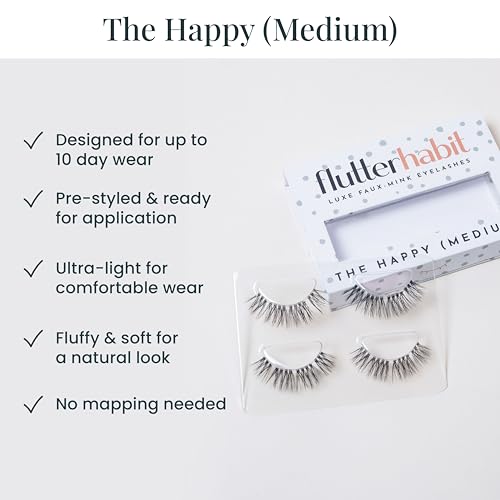 FlutterHabit The Happy Medium Lashes, DIY Lash Extensions [Up to 10 Day Wear], Mid-Length & Doll-Eyed Cluster Lashes, Salon Quality Eyelashes Extensions, Natural Lashes, No Lash Glue Included