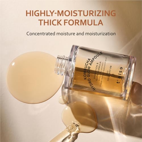 T'ELSE Kombucha Hydro Glow Ampoule 1.01oz, Tightening Deep Faical Moisturizing, Vegan, Hydrate and Soften the Skin, 30ml