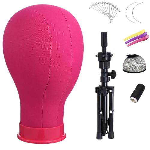 22 Inch Canvas Wig Head Mannequin with Tripod Stand & Accessories