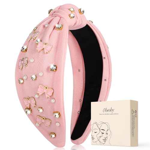 obeoby Bow Headbands for Women, Pink Knotted Teacher Headband Non Slip Wide Hairband Stocking Stuffers for Women Girls