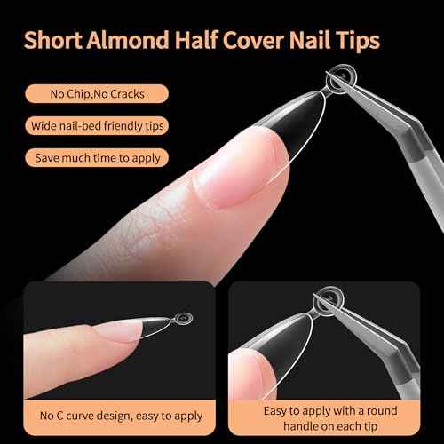 Almond Nail Tips,Soft Gel Almond X Press On Nails,300PCS Acrylic Nail Tips Half Cover Clear Gel Press on Flase Nail Tip for Extension 12Sizes