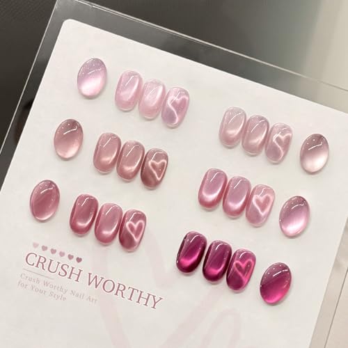 GAOY Pink Cat Eye Gel Nail Polish Set - 6 Colors with Magnet Tool