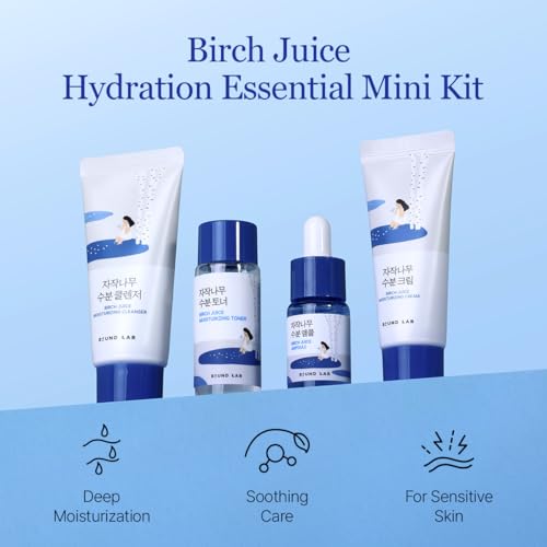 ROUND LAB Birch Juice Moisturizing Mini Skin Care Set - 4-Step Routine for Acne-Prone Skin
