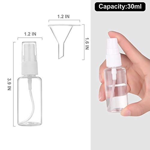 Exptolii 6 Pack 1oz/30ml Travel Spray Bottles with Funnels & Labels - Refillable Fine Mist Containers