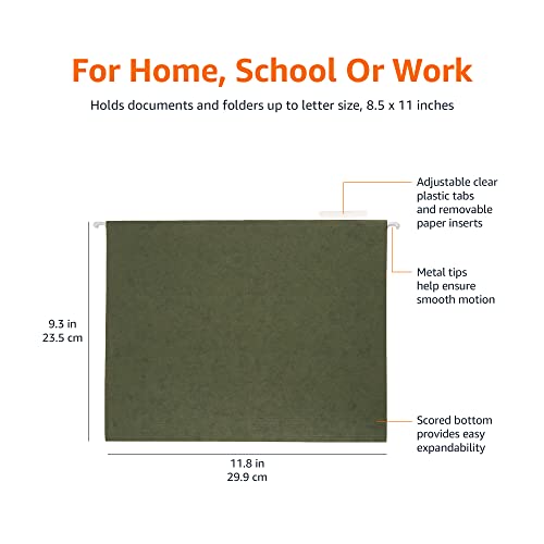 Amazon Basics Green Hanging File Folders with Adjustable Tabs - 25 Pack, Letter Size 8.5x11 inch