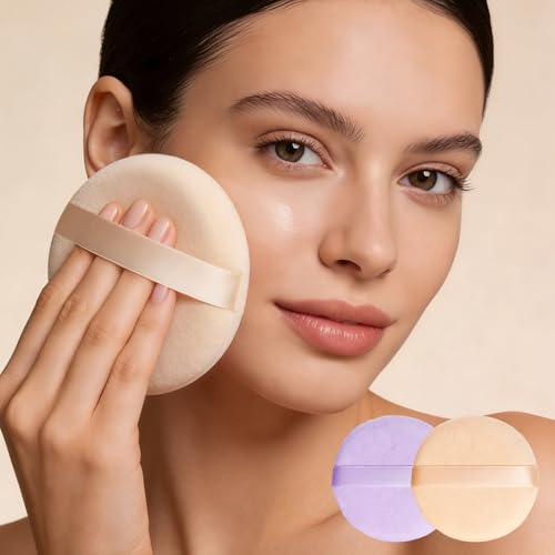 3 Pcs Extra Large Body Powder Puff and Container - 6 Inch Glass Dusting Powder Container with Puff, Body Powder Puff for Women Soft Washable Reusable Fluffy Makeup Wet Dry