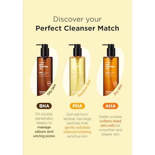 Hanskin Pore Cleansing Oil, Oil Cleanser for Face, Makeup Blackhead Sebum Remover, Korean Deep Pore Cleanser for Sensitive Skin [PHA] (10.14 oz)