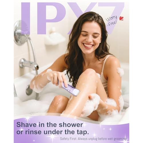Bikini Trimmer for Women - Painless Electric Razors for Silk Skin,Cordless Electric Shaver for Trip,Replaceable Trimmer for Women,IPX7 Waterproof & Easy Cleaning,Ceramic Blade,USB Charge Dock Purple