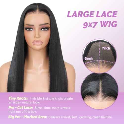 U&A Ua Hair 9x7 Glueless Synthetic Lace Front Wig Wear And Go Pre Plucked Pre Cut Straight Wig Vivid Self Growing Clean Hairline with Tiny Knots Natural No Glue Wig 22Inch
