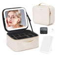 Makeup Bag with Mirror | Partitionable Professional Makeup Organizer | Large Travel Makeup Bag for Women | Cosmetic Case for Daily & On-the-Go Use (Ivory)