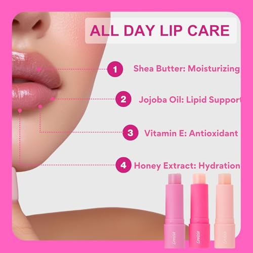 Kirby 6EA Small Lip Balm for Girls, Cute Lip Balm for Women with Camellia, Jojoba Seed Oil& Vitamin E, Shea Butter Lip Balm & Lip Moisturizer for Dry Lips, Made in Japan, Strawberry+Peach+Cake