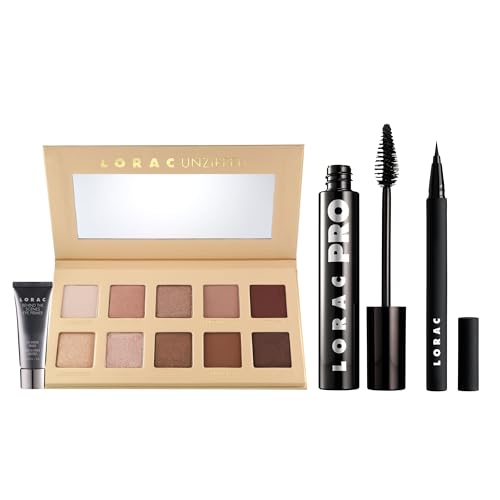 LORAC Glam Eyes Makeup Bundle: Unzipped Eyeshadow Palette, PRO Mascara, PRO Liquid Eyeliner (BONUS: Behind The Scenes Eye Primer in Travel Size)