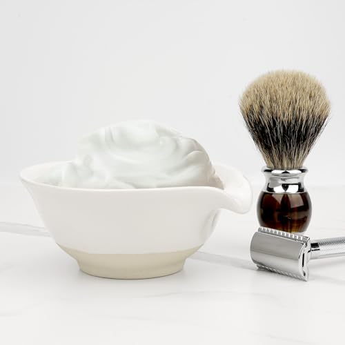 Linkidea Ceramic Shaving Bowl, Shaving Soap Lather Mug Cup for Men, Wide Mouth Barber Beard Wet Razor Shave Cream Cup