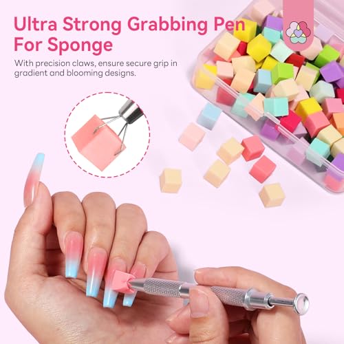 SAVILAND Colorful Mini Nail Sponge Set with Grabbing Pen - 100PCS Nail Art Tools for Ombre & Gradient Designs