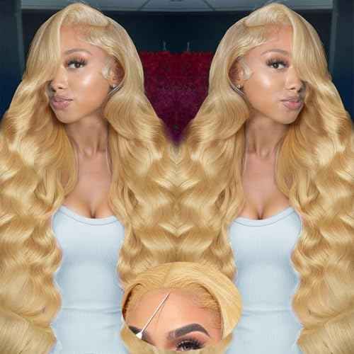 28 Inch Honey Blonde Wig Human Hair 220% Density 9x6 Body Wave Lace Front Wigs Human Hair Pre Plucked Colored 27# HD Frontal Wigs