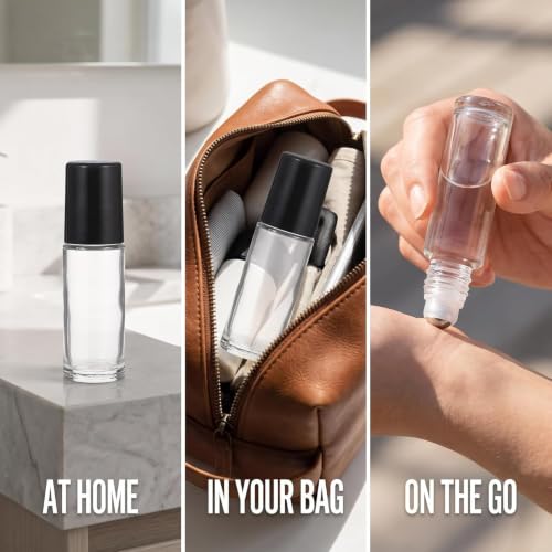 2-Pack 30ml Glass Roller Bottles Set, Refillable Essential Oil Vials with Stainless Roll-on Caps