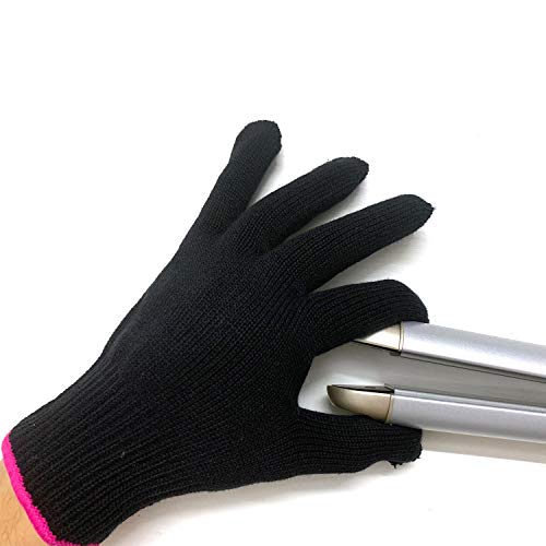Pink Edge Heat Resistant Hair Styling Glove - Heatproof Up to 250°F, One Size, Black Variation