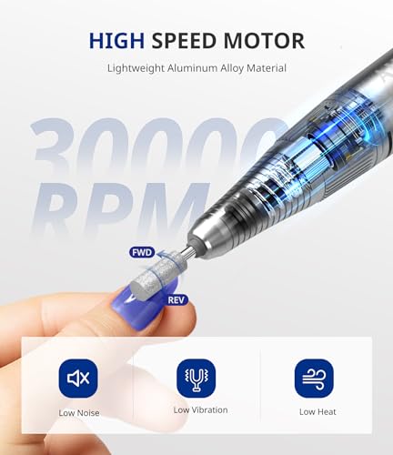 Professional Rechargeable Electric Nail Drill - 30000 RPM, Portable E File for Acrylic & Gel Nails